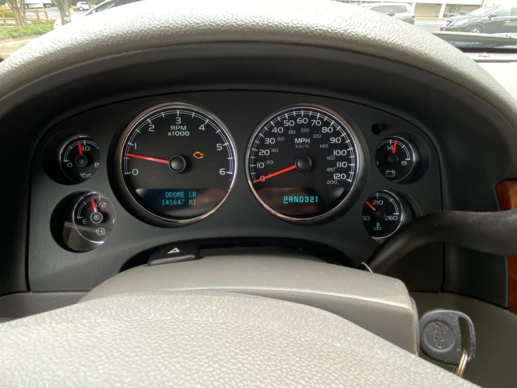 Speedometer in white Chevy truck