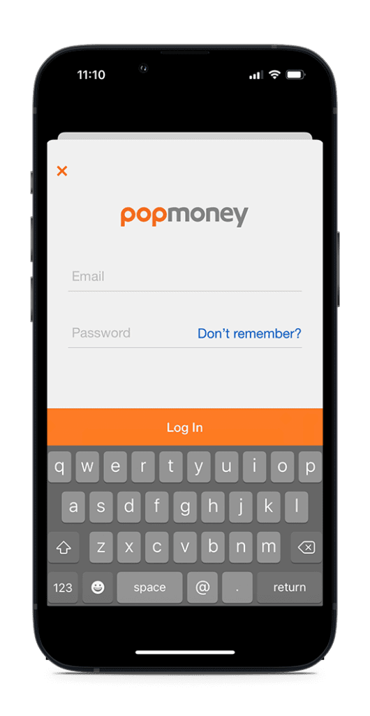 PopMoney login mockup on mobile